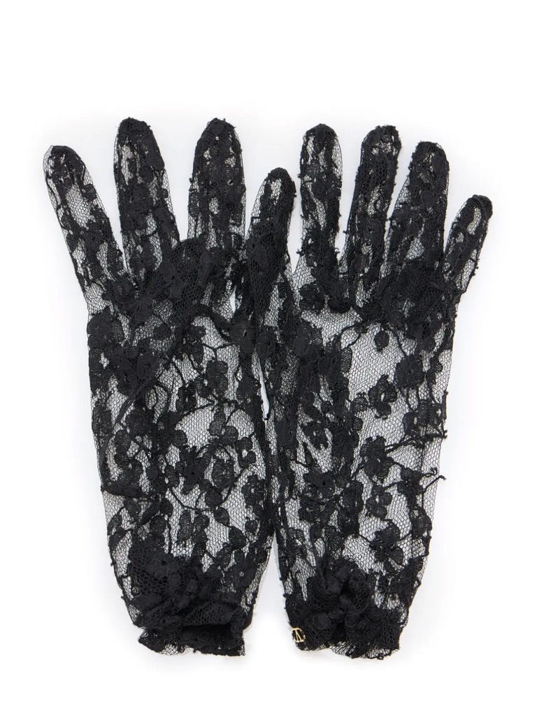 Valentino Black Floral Lace Gloves For Women Size 7